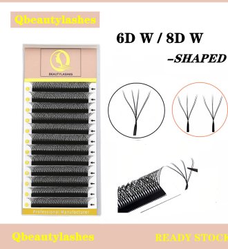 Qbeautyalshes 8D W (Double 4D) Natural Shape EyeLash Extensions Premade Fan Roll With Double Ends For High Quality