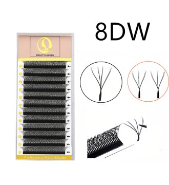 Qbeautyalshes 8D W (Double 4D) Natural Shape EyeLash Extensions Premade Fan Roll With Double Ends For High Quality