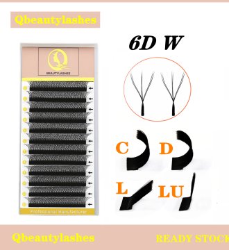 High - Quality 6D W Double Head Eyelash Extensions, 0.07mm Thinness, 12 Rows, Single Curl with D Blend, Pre - made Fan in Double 3D Volume Shape