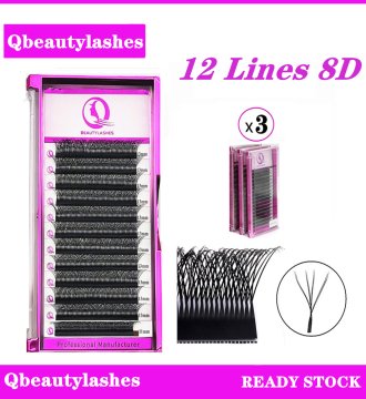 Qbeautyalshes 8D W (Double 4D) Natural Shape EyeLash Extensions Premade Fan Roll With Double Ends For High Quality